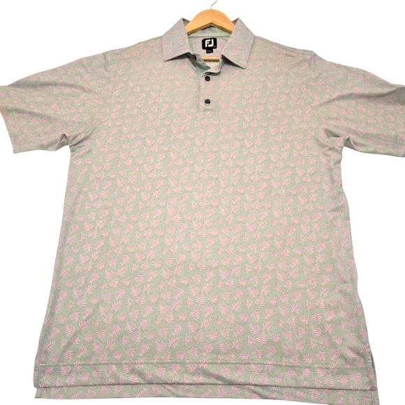 FootJoy Other - FootJoy FJ Shadow Palm Print Sage/Lavender Golf Polo Shirt, Crane Logo Mens Sz L